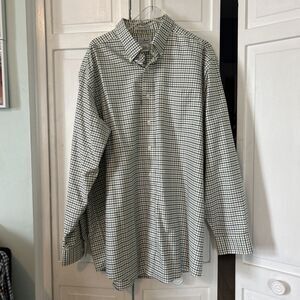 New LL Bean Shirt Large Green Check Long Sleeve Button Down Wrinkle Free